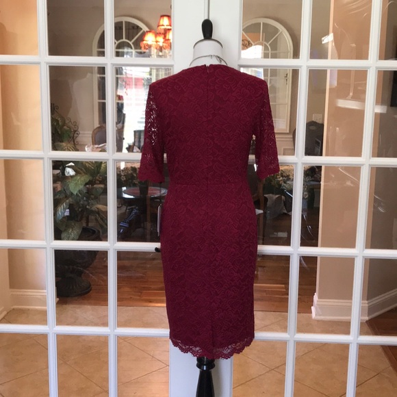 Ivanka Trump Size 8- Red Lace Dress w Sheer Sleeves - Picture 5 of 8